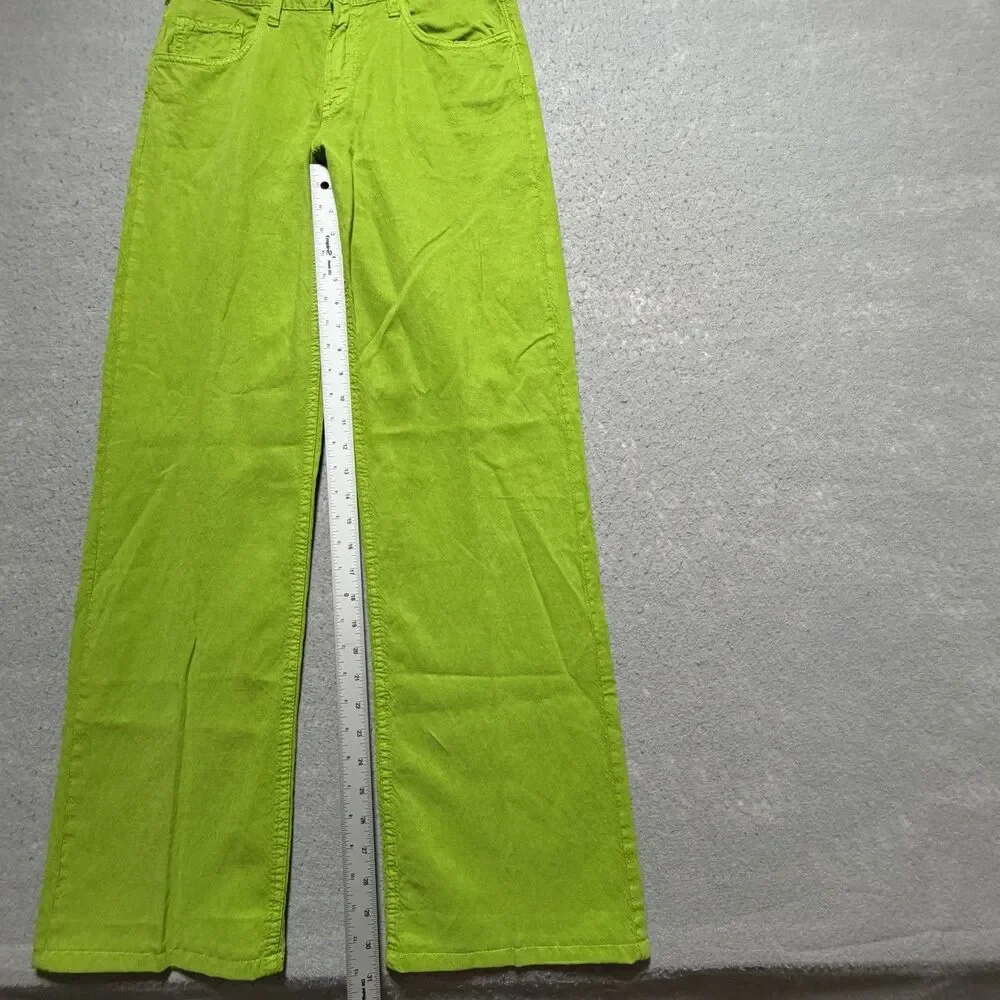 Zara Pants Women’s Size 6 Lime Green Mid-Rise Full Length Wide Leg Linen Blend
